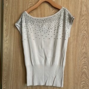 White House black market beige top with sequins size S
